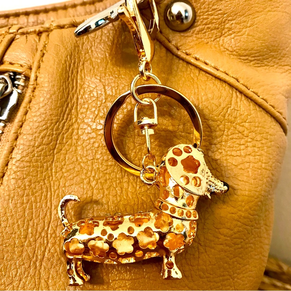 NWOT Gold w-SIlver Rhinestones Dachshund Dog Purse Charm! - Picture 7 of 8